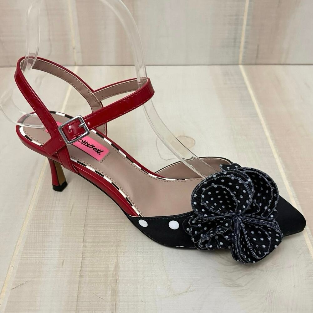 Betsey Johnson Neena Polka Dot Floral Ankle Strap Heels Sz 6.5 Pinup Rockabilly - Picture 2 of 11